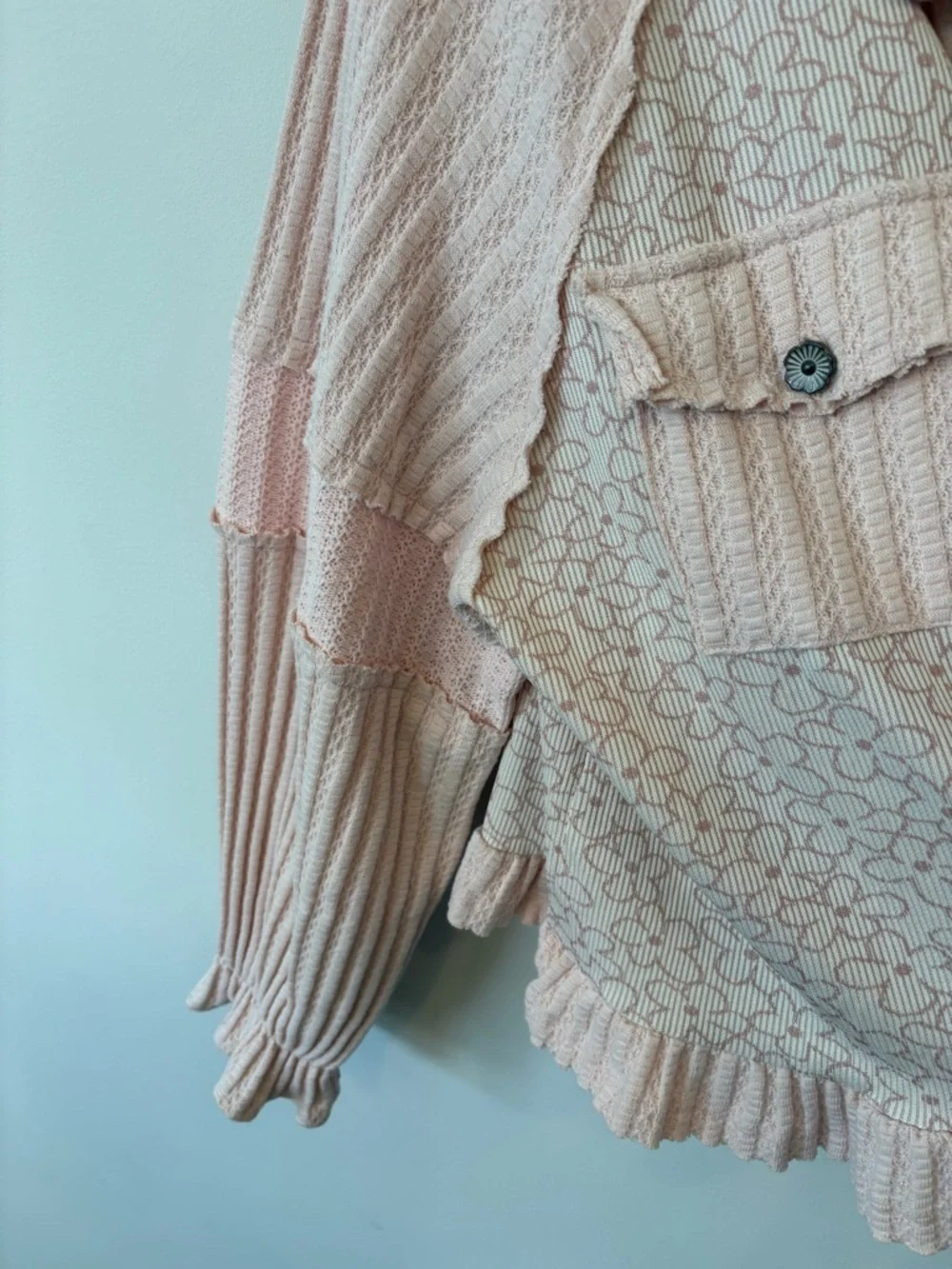 POL free people vibe bobo Pink Textured Button-Up Cardigan - Picture 5 of 11